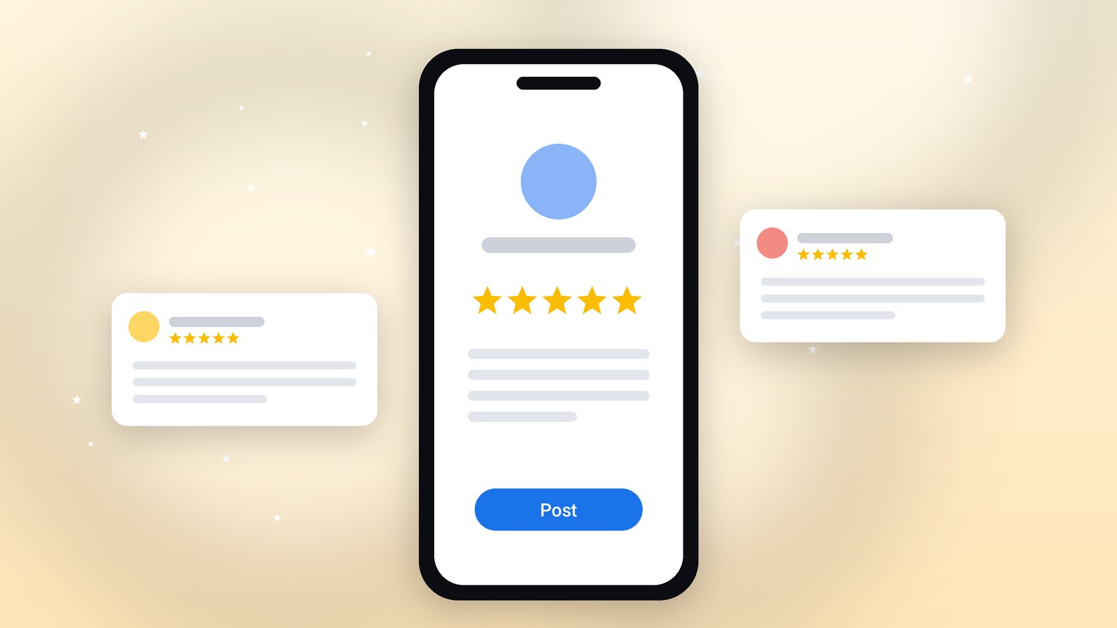 Smartphone showing a Google review form with five stars selected
