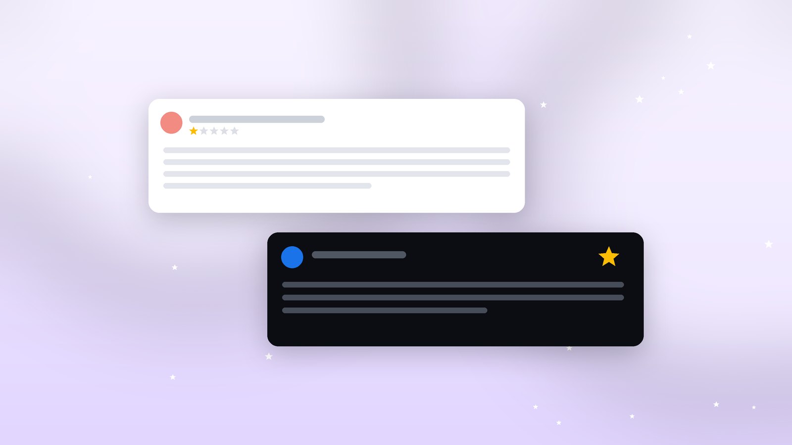 A one-star review card with a calm, helpful owner reply beneath it