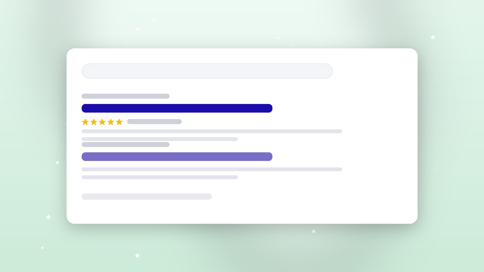 Google search result snippet with five gold stars next to a page title