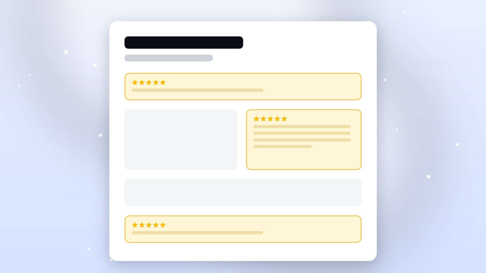 Wireframe of a web page with review widgets highlighted in several positions
